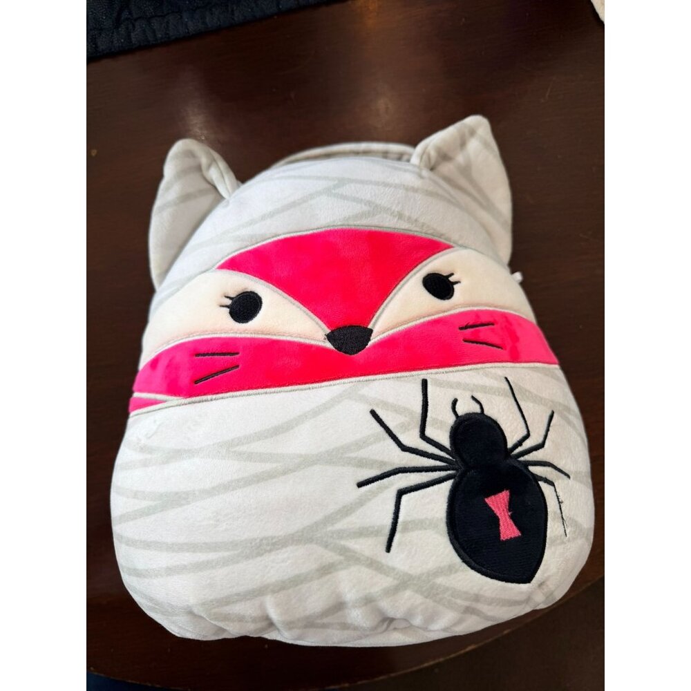 Original Squishmallows Halloween Fox Plush Backpack With Spider Design Gray & Pi